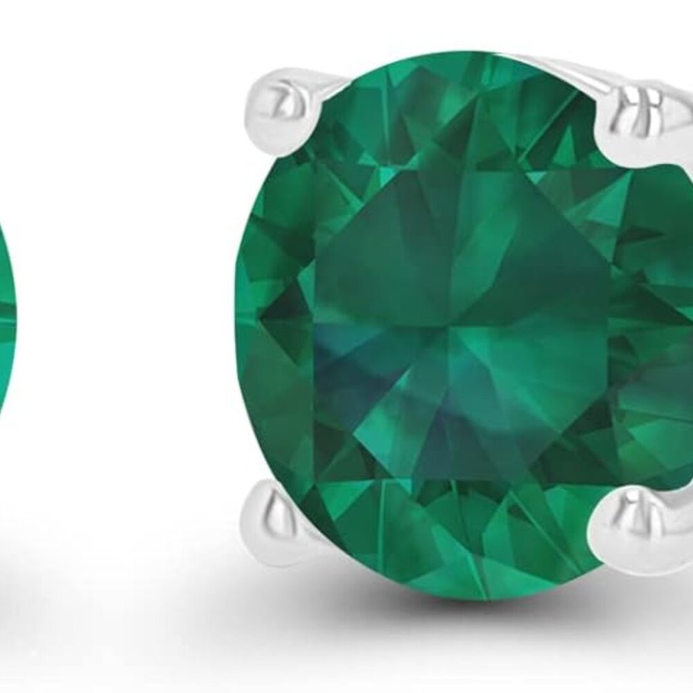 Sterling Silver 5mm Created Emerald Stud Earrings… - image 2